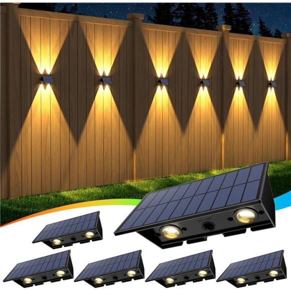 Solar fence lights outdoor warm white RGB waterproof wall deck patio yard up dow - Picture 1 of 7